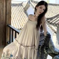 Vestido de tirantes floral retro francés de verano, femenino, Mori, diseño de viento suave, falda larga - details 3