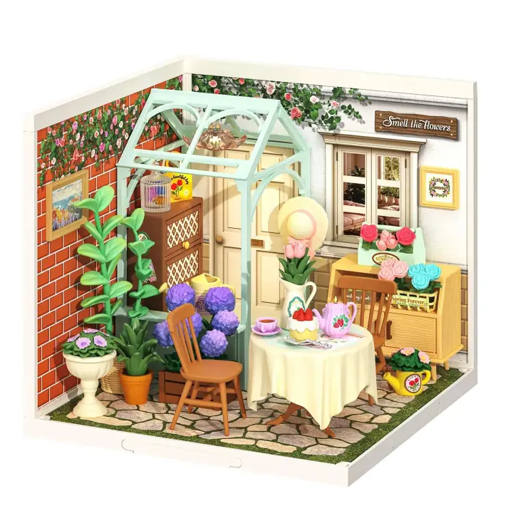 ROBOTIME Kit de casa en miniatura DIY, regalo creativo, pasatiempo de cumpleaños para adultos y niños (jardín de té floreciente) - 1
