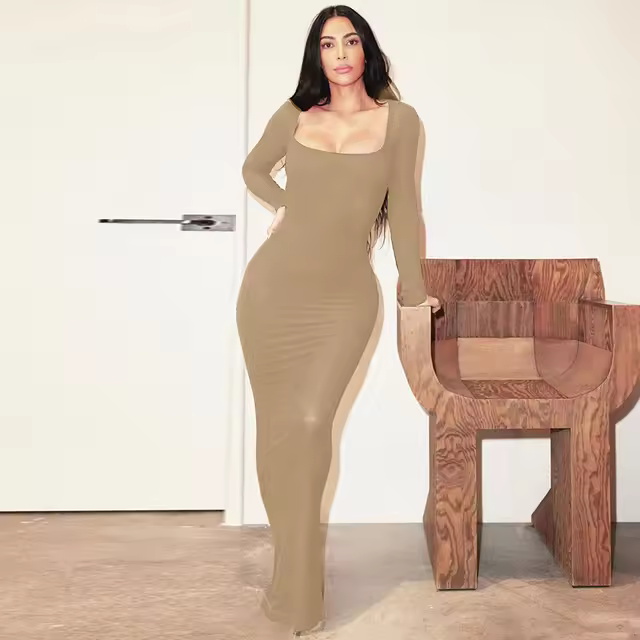 Vestido de manga larga con cuello redondo, vestido de noche, otoño 2024 - 1