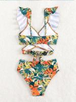 Traje de baño con estampado Retro para mujer, conjunto de Bikini de cintura alta con realce, ropa de playa para vacaciones - details 5