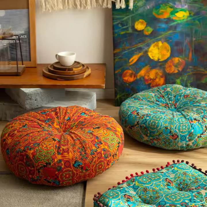 Cojín de Suelo de Tela de Algodón y Lino Nuevo para Casa Futon Tatami Grande Redondo y Espeso Suave para Oficina Silla de Escritorio - 1