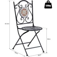 Juego de 2 Sillas Plegables de Jardín Bistro Silla Asiento Mosaico para Terraza Balcón Metal Carga 120 kg 50x40x94,5 cm Negro - details 2