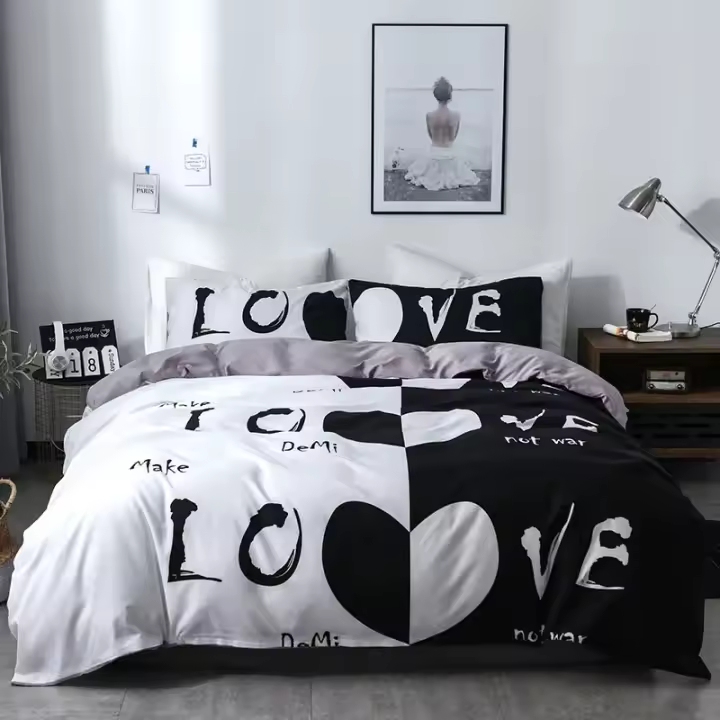 Juego de Cubierta de Edredón y Funda de Almohada con Diseño a Cuadros Suave y Estampado Ideal para Decoración de Dormitorio Sencillo y Doble Tamaño - 1