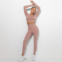 conjunto de yoga para mujer sin costuras ropa deportiva de gimnasio con manga larga sujetador de alto cinturón leggings de gimnasio traje deportivo - details 59