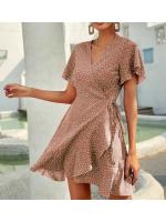 Vestido con cuello en V y tirantes de manga corta con abrigo de lunares francés y cordones para niñas dulces - details 0