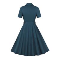 Vestido Corto de Verano Vintage Hepburn Moda Casual para Mujeres Estilo Retro Navy Blue - details 2