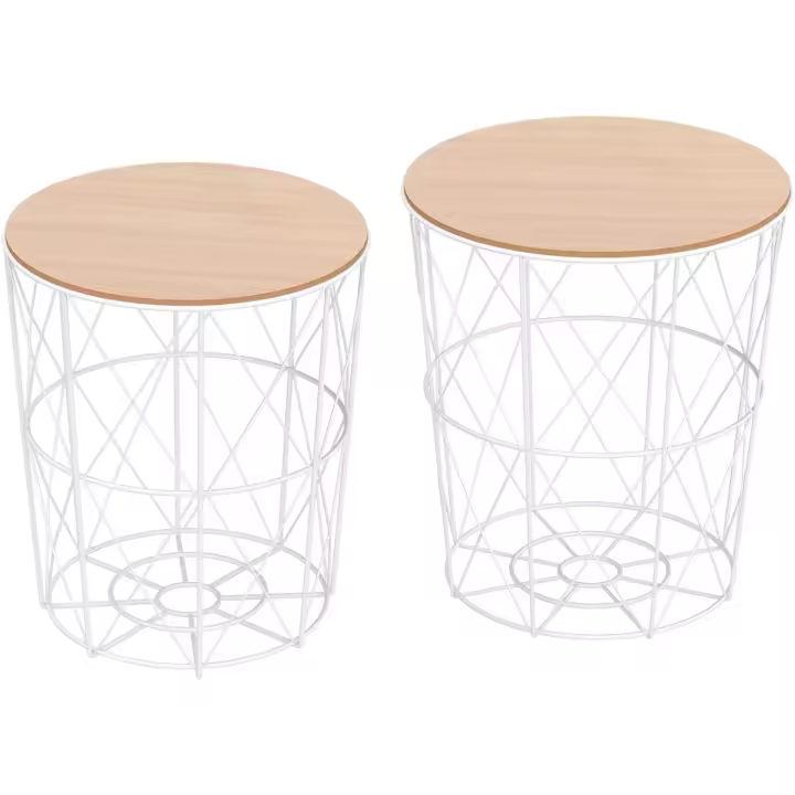 Auxiliares de Salón Modernas Mesas de Centro Redondas con Tapa Extraíble y Estructura Metálica para Dormitorios Ø40x45 cm y Ø35x40 cm Blanco - 1