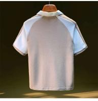 Polo empalmado con patrón cuadrado de gofres para hombre, camiseta holgada y transpirable de cinco mangas, innovadora para 2025, informal de verano - details 3
