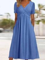 BUNO-Vestido de manga corta con cuello en V para mujer, moda de verano - details 4
