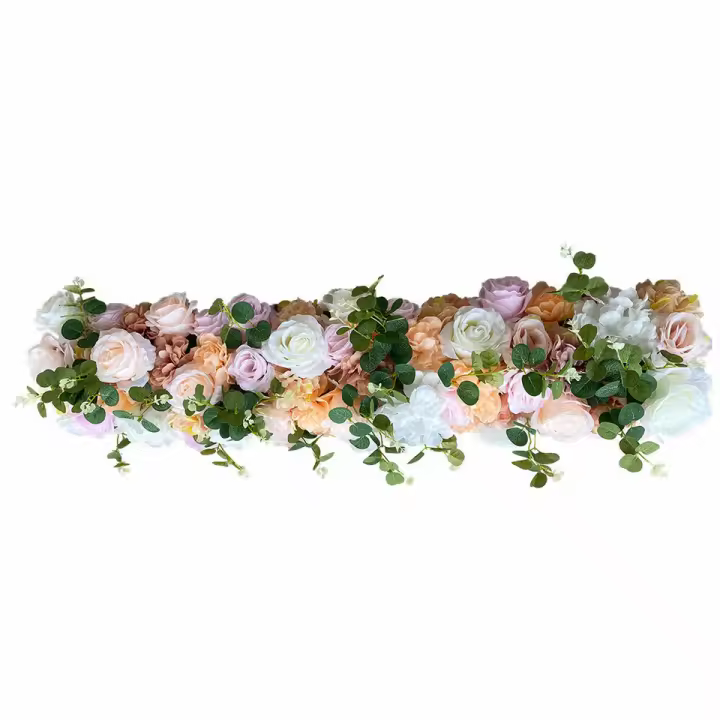 Hilera de flores artificiales de seda, telón de fondo para decoración de boda, + blanco rosa, 100x15x30cm - 1