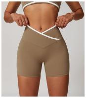 Pantalones cortos de Yoga cruzados de cintura alta, ajustados y Nude, pantalones deportivos de levantamiento de cadera de melocotón, pantalones de Fitness al aire libre para mujer - details 13
