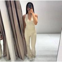 OUWU- Mono acampanado con cuello halter para mujer, elegante, sin espalda, sin mangas, delgado, elástico, de una pieza, elegante moda urbana - details 3