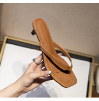 Chanclas de verano 2025 con punta cuadrada, diseño de gatito francés y clip en los dedos, tacón medio alto para mujer, tacón fino, sandalias frescas para uso exterior. - details 22