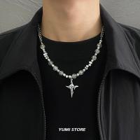 Collar cruzado de perlas de imitación de Hip Hop para hombres y mujeres, cadena de acero de titanio de tendencia, colgante Kpop, joyería, accesorios Unisex - details 2