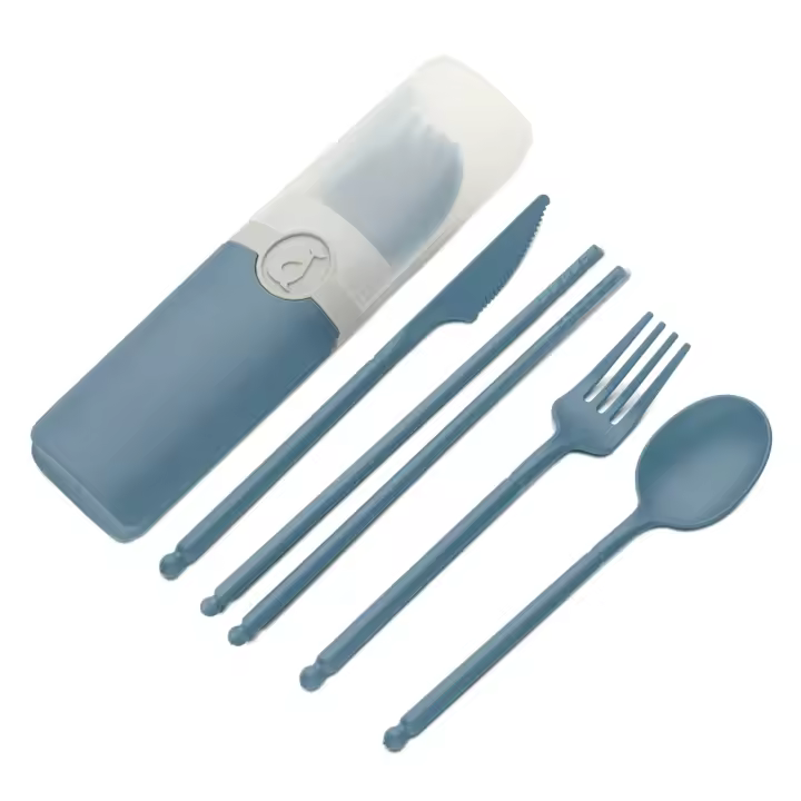 Juego de cubiertos de paja de trigo, cuchara portátil, tenedor, cuchillo, palillos con estuche, vajilla para oficina de estudiantes - 1