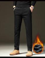 Ropa de marca, pantalones informales cálidos de lana para invierno, pantalones Cargo aterciopelados ajustados de trabajo de sarga marrón y gris con cintura elástica de algodón para hombre - details 10