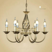 Candelabro de hierro forjado Vintage E14, lámpara de luz colgante de vela, accesorio de luces LED de bronce y Metal para el hogar, lustre de hierro moderno, promocional - details 3
