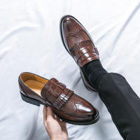 Zapatos formales de negocios para hombres, borla de empalme de un solo botón, Retro, moda juvenil, diario, oficina, banquete, novio, boda - details 9