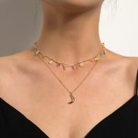 Fábrica de joyería, colgante de luna Retro a la moda, collar sencillo con diamantes de flores para mujer, cadena corta para clavícula - details 1