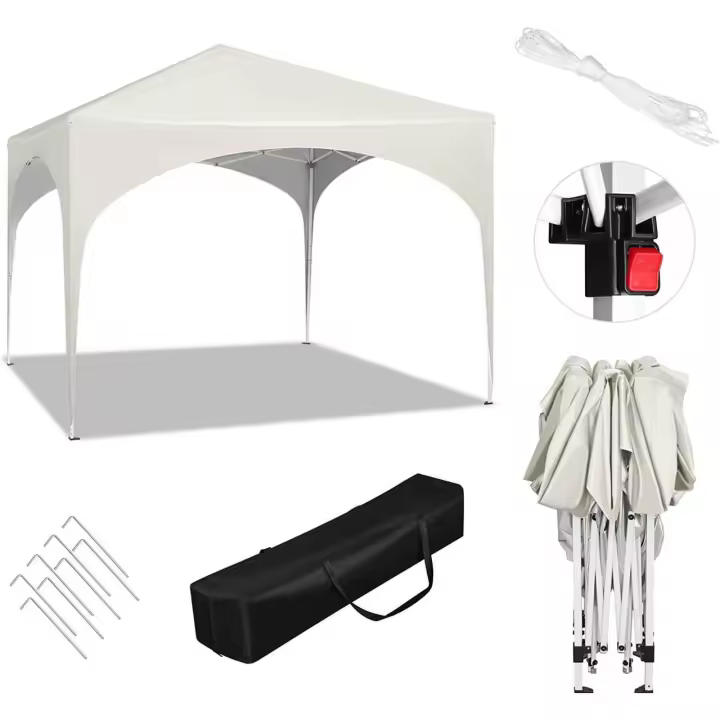 Gazebo Party Tent Gazebo emergente impermeable, protección solar, tela Oxford y estructura de metal 3x3m Beige - 1