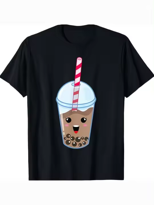 Camiseta Kawaii Boba Milk Tea Cute Coffee Bubble Tea Lover Gift, regalo para papá, manga corta con cuello redondo suave y cómoda, 230g - 1