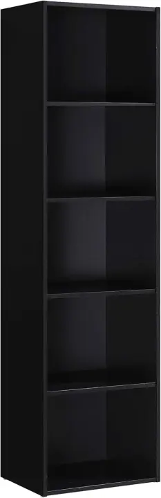 Librería de 5 estantes Armario estantería, Madera, Negro, No Aplicar - 1
