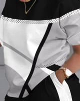 Conjunto de dos piezas estampado de manga corta para mujer, primavera verano - details 14