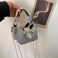 Bolso informal de piel sintética con hebilla y lazo para mujer, bolso de mano de Color sólido, bolso de cubo plateado, Mini bolso cruzado, bolso de hombro para mujer y niño - details 5