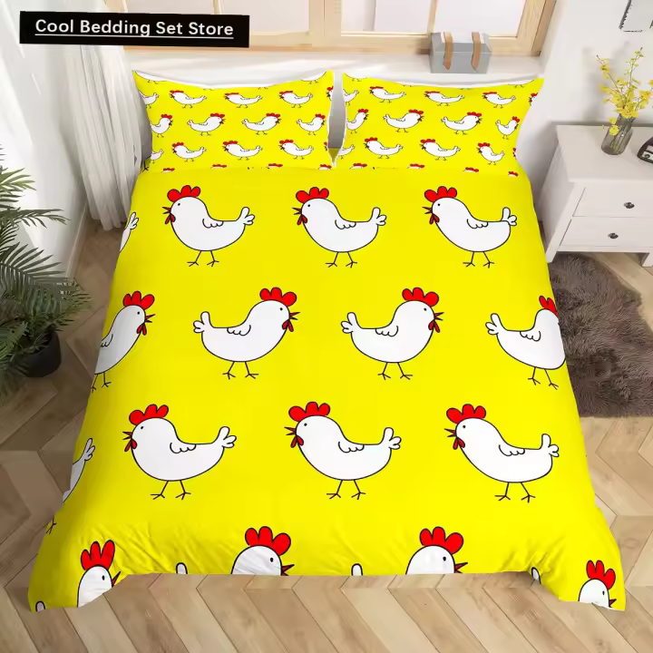 Juego de Ropa de Cama de Pato Rey y Reina Diseño de Granja Divertido Cubierta de Edredón de Poliéster Juego de Ropa de Cama Blanca de Ganso - 1