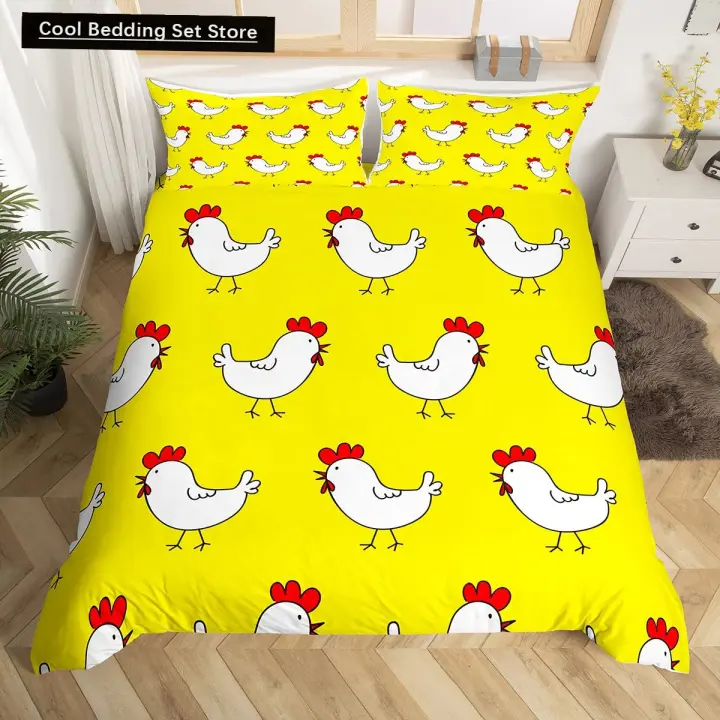 Juego de Ropa de Cama de Pato Rey y Reina Diseño de Granja Divertido Cubierta de Edredón de Poliéster Juego de Ropa de Cama Blanca de Ganso - 1