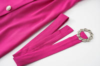 Vestido de traje informal para mujer, chaqueta de manga de tres cuartos, cuello en V, botones, Rosa S - details 18