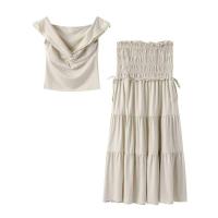Conjunto de Moda de Verano para Mujer Top de Encaje con Cuello en V y Falda Larga de Cintura Alta - details 0