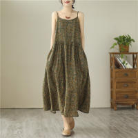 Vestido Largo de Verano con Correa Floral Vintage Vestido Casual Elegante para Mujeres sin Mangas - details 3