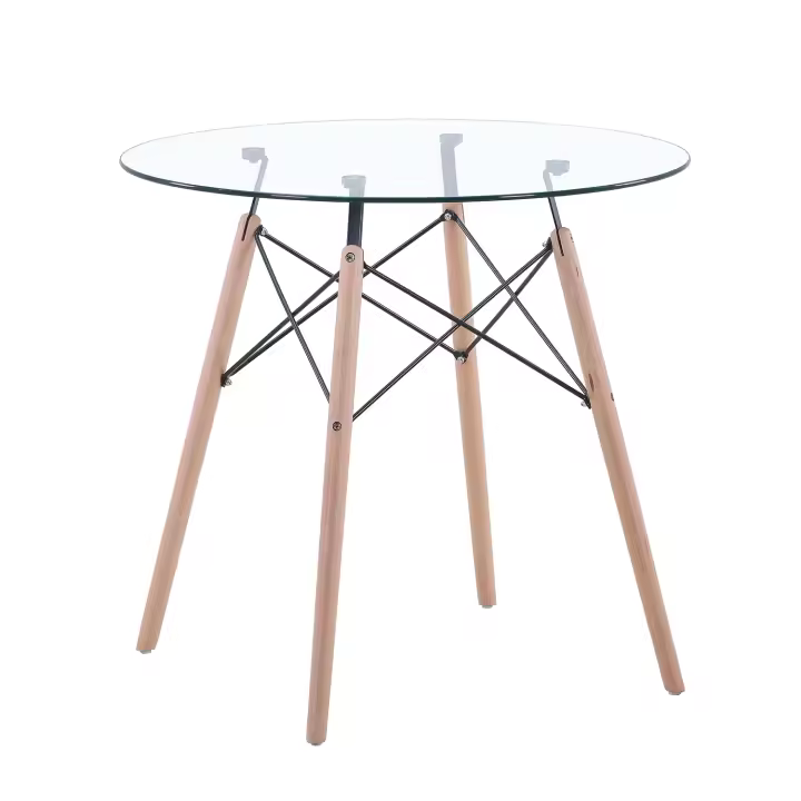 EGOONM-mesa de comedor redonda transparente, tablero de vidrio templado, patas de madera para cocina, comedor, mesa de centro, apartamento, restaurante - 1