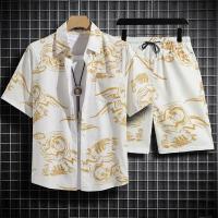 Traje de playa con diseño Floral para hombre, Polo de gran tamaño con mangas 3/4 y pantalones cortos - details 4