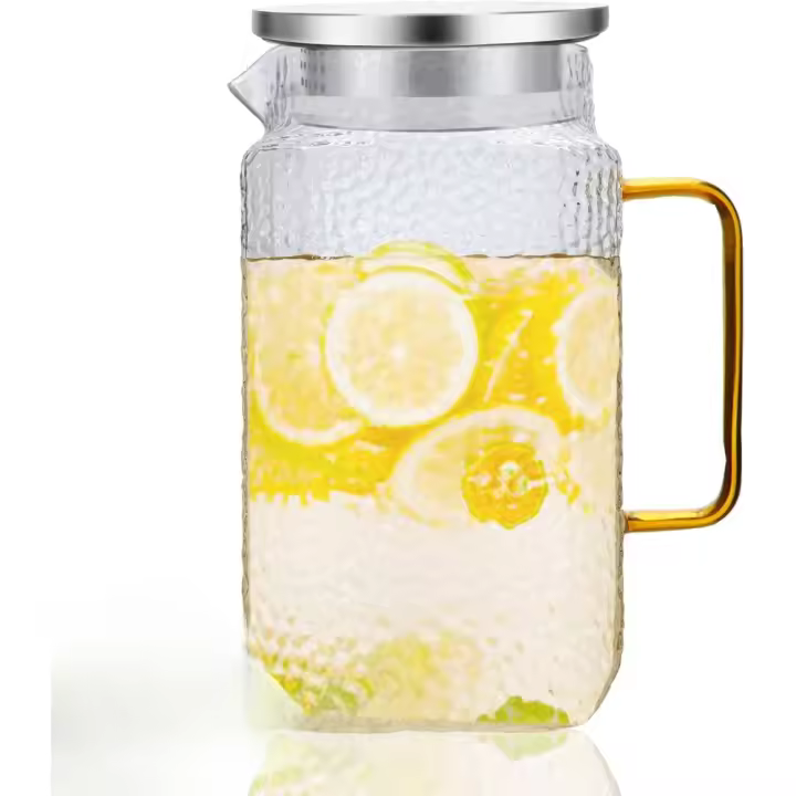 Tarro de Vidrio de 1900ml con Tapa y Pico de Acero Inoxidable Tarro de Agua con Diseño de Boca Ancha para Té Helado - 1