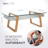 Mesita de Centro Rectangular, de Vidrio y Madera con Bandeja para Revistas, Mesa de Centro Baja para Salón y Oficina - details 34