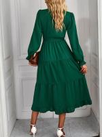 Elegante Vestido Largo de Manga Comprida para Mujer Color Sólido, Estilo A Línea, Belleza Elástica y Bonito - details 6