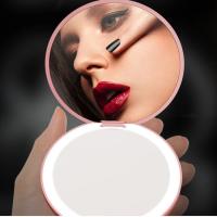 Espejo de bolsillo compacto con luz LED pequeña personalizado para mujer, maquillaje plegable de 2 lados, efecto luminoso, rosa y blanco - details 12