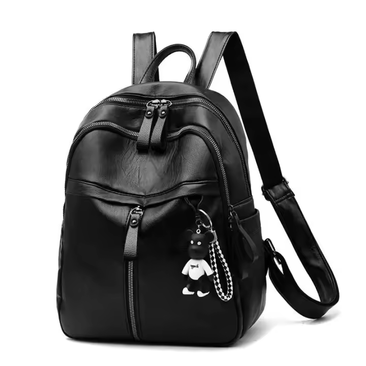 Mochilas negras para mujer, mochila universitaria impermeable de PU de alta capacidad, mochilas escolares para ordenador portátil para mujer, mochilas escolares de viaje para chica - 1