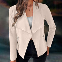 Chaqueta de Anteiro Suave de Color Beige Cardigan Corto Adelgazante de Moda para Mujer - details 8