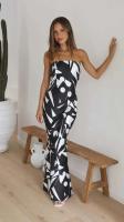 Vestido de Tubo Delgado con Estampado de Blanco y Negro Vestido de Fiesta Sexy sin Mangas para Mujeres - details 5