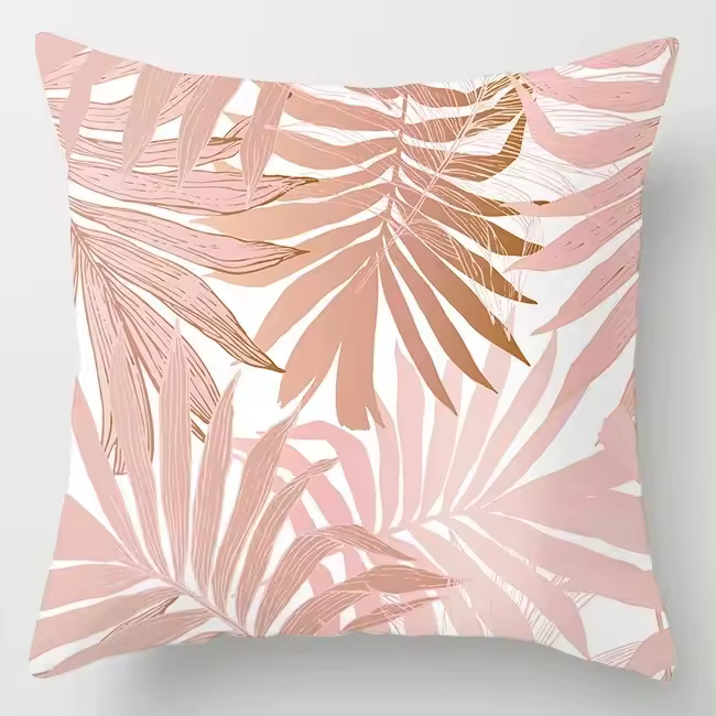 Funda de Almohada de Pluma de Hoja Rosa 45*45cm Material de Poliéster Ideal para Oficina, Sala de Estar, Hogar, Coche - 1