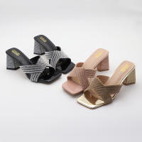 Tacones de aguja de moda para exteriores, versátiles y cómodos, tacones gruesos de color sólido con pedrería. - details 7