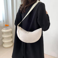 Bolso Cruzado Semi-Luna Bolso de Hombro de Pana Casual para Mujeres Bolso de Mano de Viaje de Color Sólido - details 16