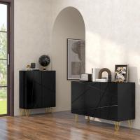 Aparador para Salón Aparador de Entrada con 3 Puertas y Estantes Ajustables Armario de Almacenamiento para Cocina Sala 120x40x75 cm Negro Brillo - details 1