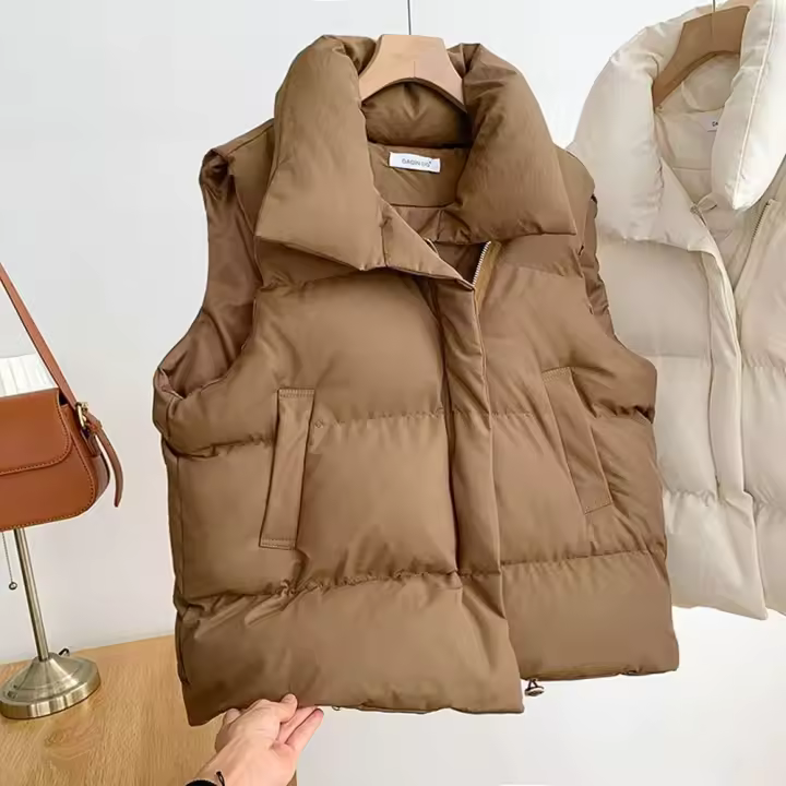New 2025 Women winter cotton vest warm coat stand collar zipper sleeveless jacket overcoat loose drawstring waistcoat - 1
