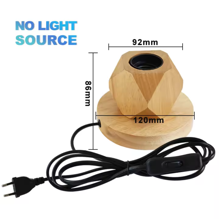 Lámpara de mesa de madera para sala de estar y dormitorio, luz de mesa con Base de madera E27, estilo Retro moderno, con enchufe europeo - 1