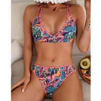 2025 Nuevo Bikini de Moda con Cuello Halter Impreso de Alta Gama para Mujer Traje de Baño de Dos Piezas para la Playa. - details 6