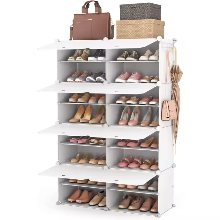 Zapatero Mueble Plástico, 8 Niveles, 32 Pares de Zapateros, Organizador Portátil, Zapatero Que Ahorra Espacio, para Armario, Entrada, Dormitorio, Pasillo (Blanco, 2 x 8) - 1